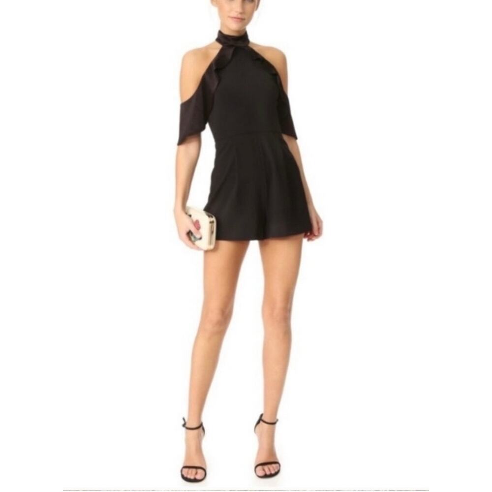 NWT Alice & Olivia Black Cold Shoulder Ruffle Romper Size 8 - Picture 2 of 10